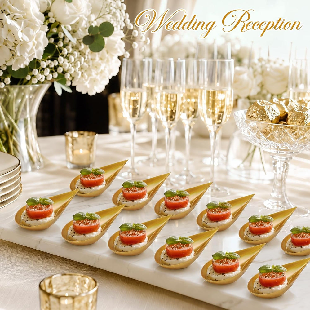 300 Pcs 4 in Plastic Appetizer Spoon Tear Drop Tasting Spoon, Gold