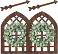 WAKOSAN Rustic Wood Window Frame Wall Decor with Wreath & Arrows, Set of 2