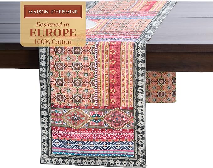 Maison d' Hermine Table Runner 100% Cotton Double Layer Table Runners 108 inches Long for Thanksgiving Christmas Decorations Home Kitchen Dining Party Wedding (Ispahan, 14.5" x 108")