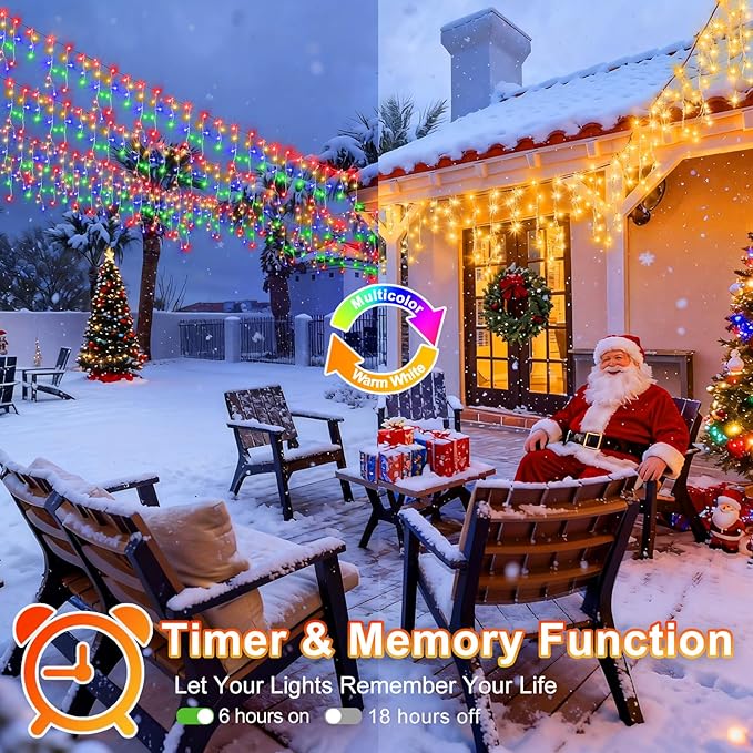 KNONEW Christmas Lights Outdoor Color Changing 400 LED 33ft 11 Modes Curtain Fairy String Light with 75 Drops, Clear Wire LED Lights for Wedding Party Holiday Christmas (Warm White to Multicolor)