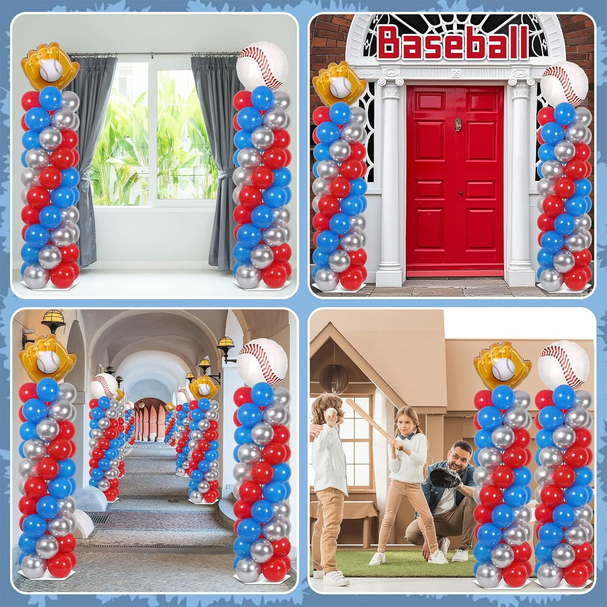 2 Set Baseball Balloon Column Stand Adjustable Baseball Glove Balloon Decor