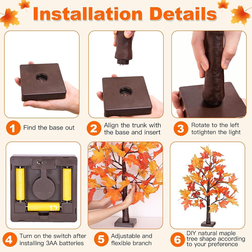 2 Pack 24 Inch Lighted Fall Maple Trees, Battery Operated Artificial Thanksgi...