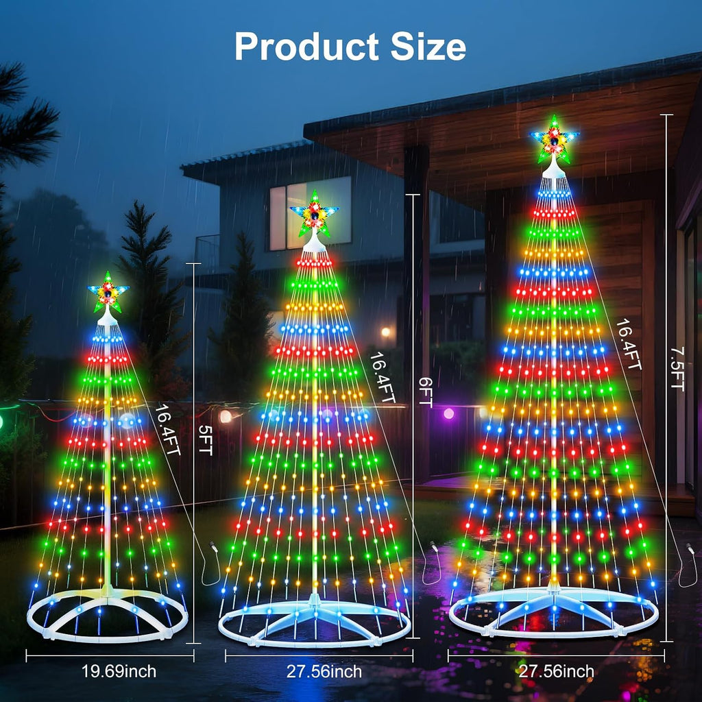 outdoor lighted christmas trees with remote control, close-up detail