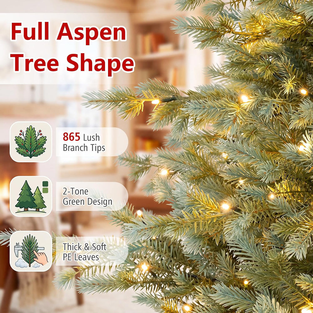 Goplus 7ft Pre-Lit Aspen Christmas Tree with 865 Full PE Branch Tips