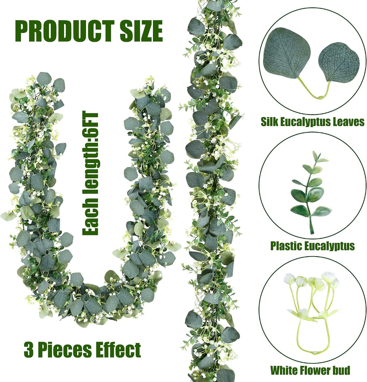 sggvecsy 8 pack artificial eucalyptus garland eucalyptus leaves showing dimensions