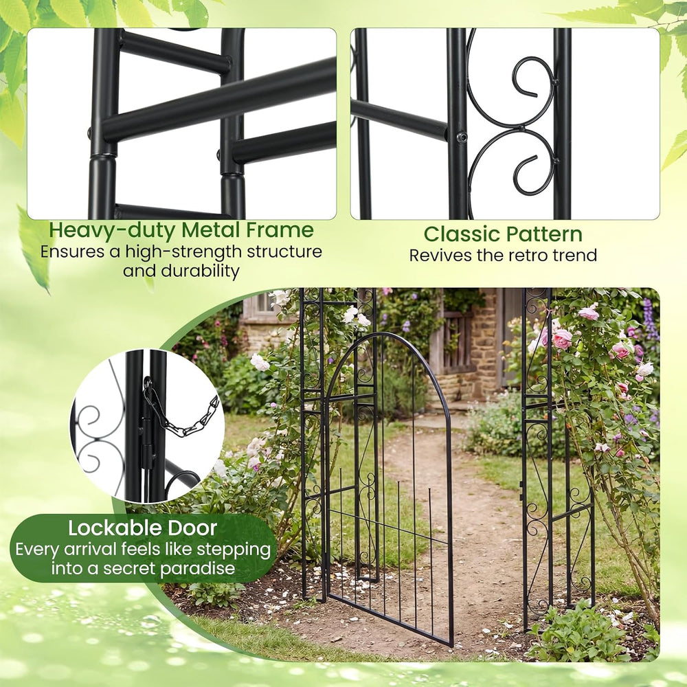 Giantex 84'' Metal Garden Arbor with Gate, Arch Trellis for Climbing ...