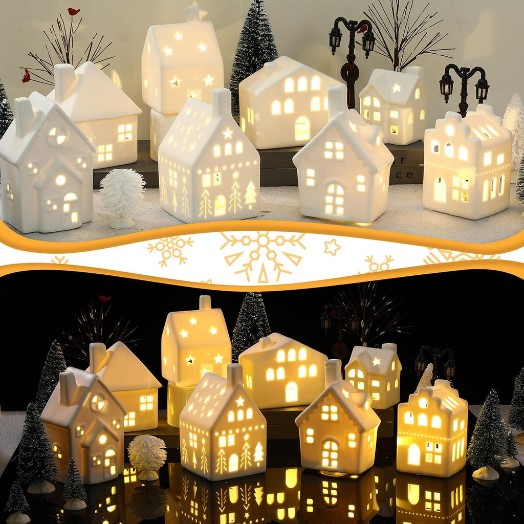 cindeer 26 pcs ceramic christmas village set led, side view