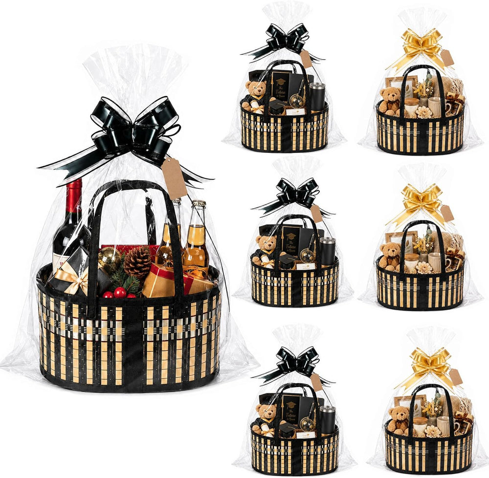 6 pack Bamboo Gift Basket Empty Bulk, Woven Basket for Gifts Empty, Black