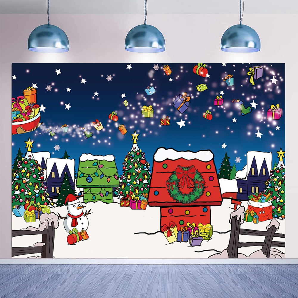Christmas Red House Backdrop 10x8FT Comic Winter Xmas Tree Snow Night Kennel ...
