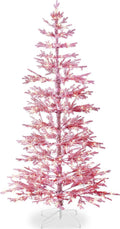Best Choice Products Pre-Lit Sparse Christmas Tree 4.5ft Artificial Flocked Pine Holiday Décor Aspen Noble Fir White & Multicolor LED Lights- Pink