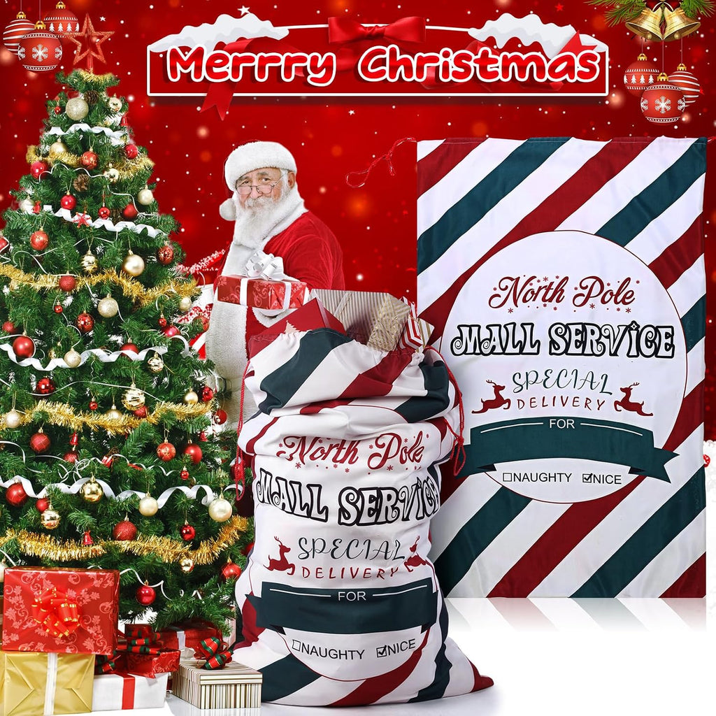 Treela 56 x 36 Inch Jumbo Christmas Santa Gift Bag with Drawstring, Stripes