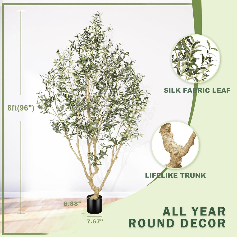 LYERSE Faux Olive Tree 8ft with Large Olive Branches and Lifelike Leaves