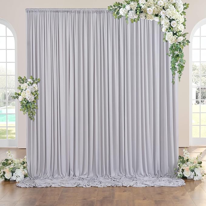 10 ft x 10 ft Wrinkle Free Silver Backdrop Curtain for Parties, Polyester Silver Grey Backdrop Drapes 2 Panels 5x10ft for Baby Shower Photoshoot Engagement Wedding Birthday Photography Background