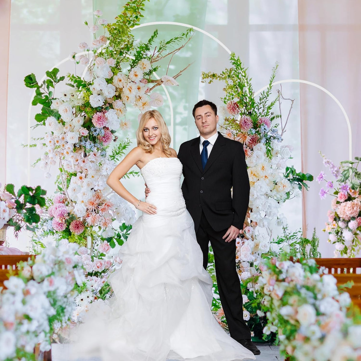 wokceer wedding arch backdrop stand 7.2ft,6.6ft,6ft white metal, side view