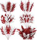 Moucuny 75pcs Christmas Glitter Picks, Artificial Stems, Red White