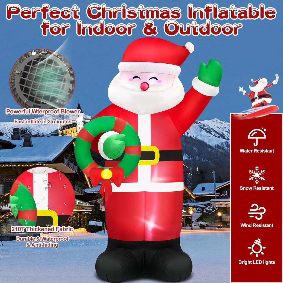 Danxilu 14FT Christmas Inflatable Santa with Wreath Outdoor Decoration