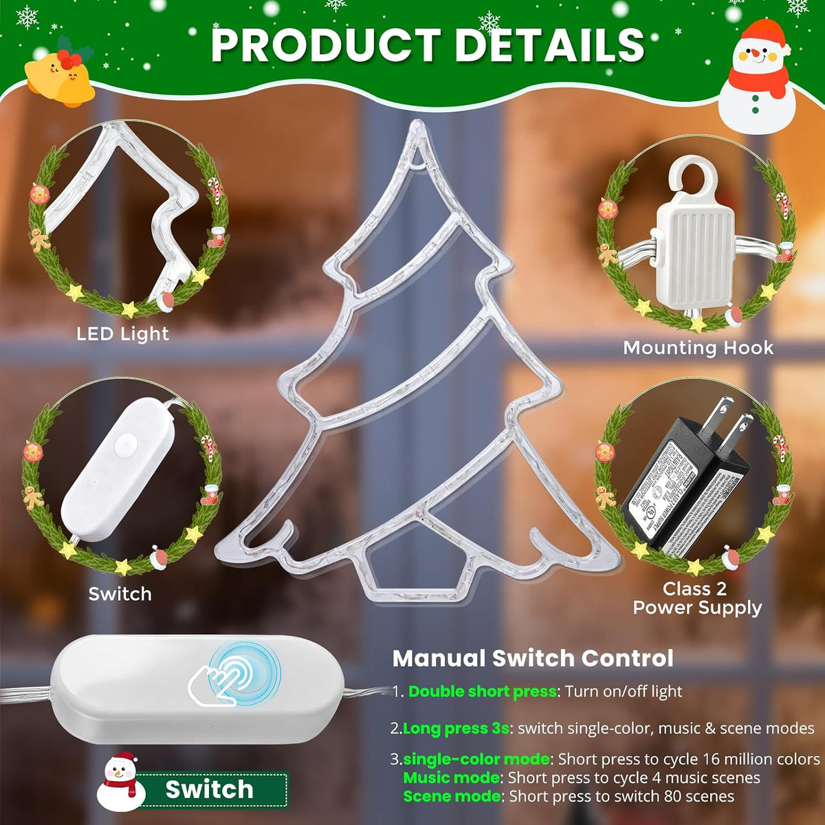 reshake 4 pack smart christmas window lights, rgb on a desk or shelf