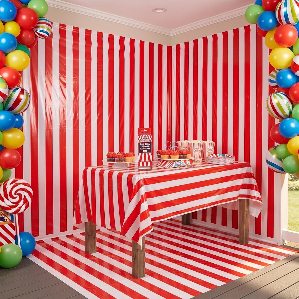 Jecery 54 Inch x 100 ft Red and White Striped Tablecloth Party Decor