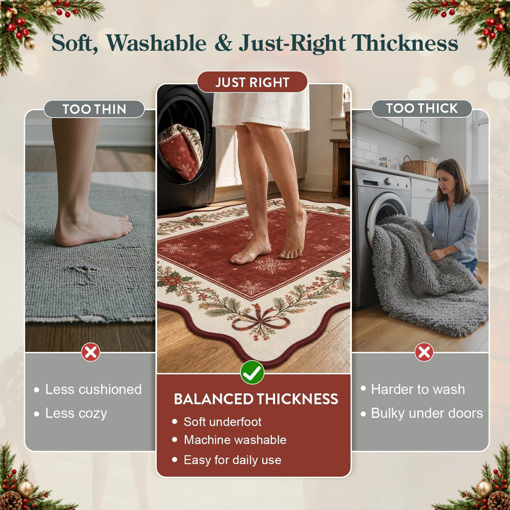 Lahome Christmas Runner Rug 2x6 Red, Washable Kitchen Carpet