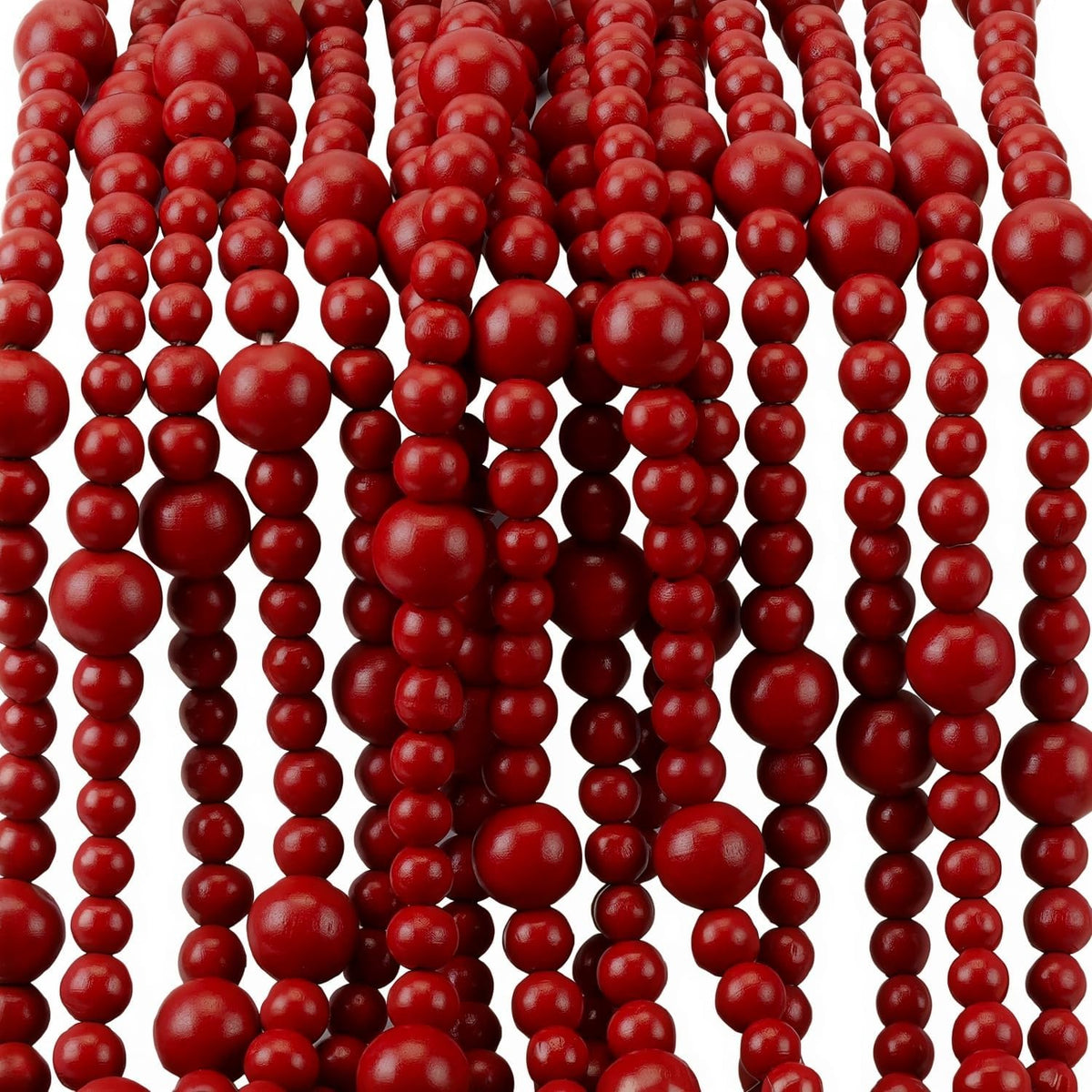 48Ft Christmas Wood Bead Garland Rustic Holiday Decor for Tree (Dark Red)