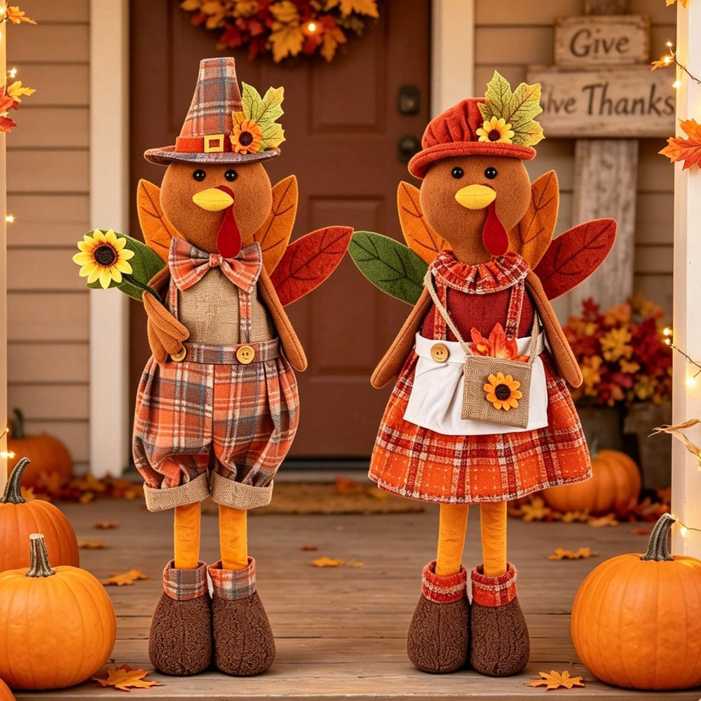 2 Pack Standing Thanksgiving Turkey Couple with Stretchable Legs 23" to ...