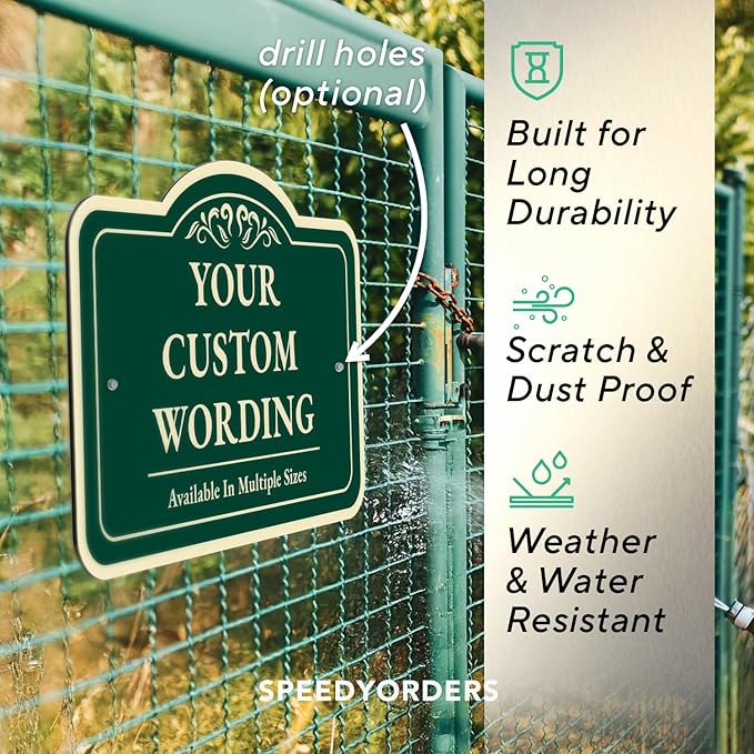 Custom Decorative Outdoor Metal Sign - Personalized Aluminum Driveway Sign, Waterproof, Made in USA - Design 1 Forest Green 12x8 In