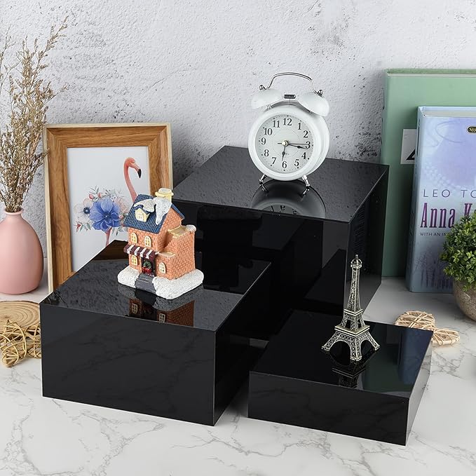 6Pcs Black Buffet Risers Acrylic Boxes Display Food Risers for Buffet Table Platter Parties Weddings Catering Dessert Collectibles Figures Show ( 6''x7''x8'')