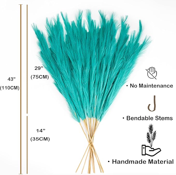 Pampas Grass Decor Tall, 43"/110cm Faux Pampas Grass 6 Stems Large Pompass Grass Branches Tall Bulk Boho Flower Arrangement for Home Room Wedding Party Decor (Green)