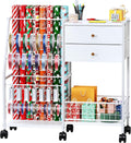TC-HOMENY Wheeled Wrapping Paper Organizer Gift Wrap Ribbon Rack Blueprint