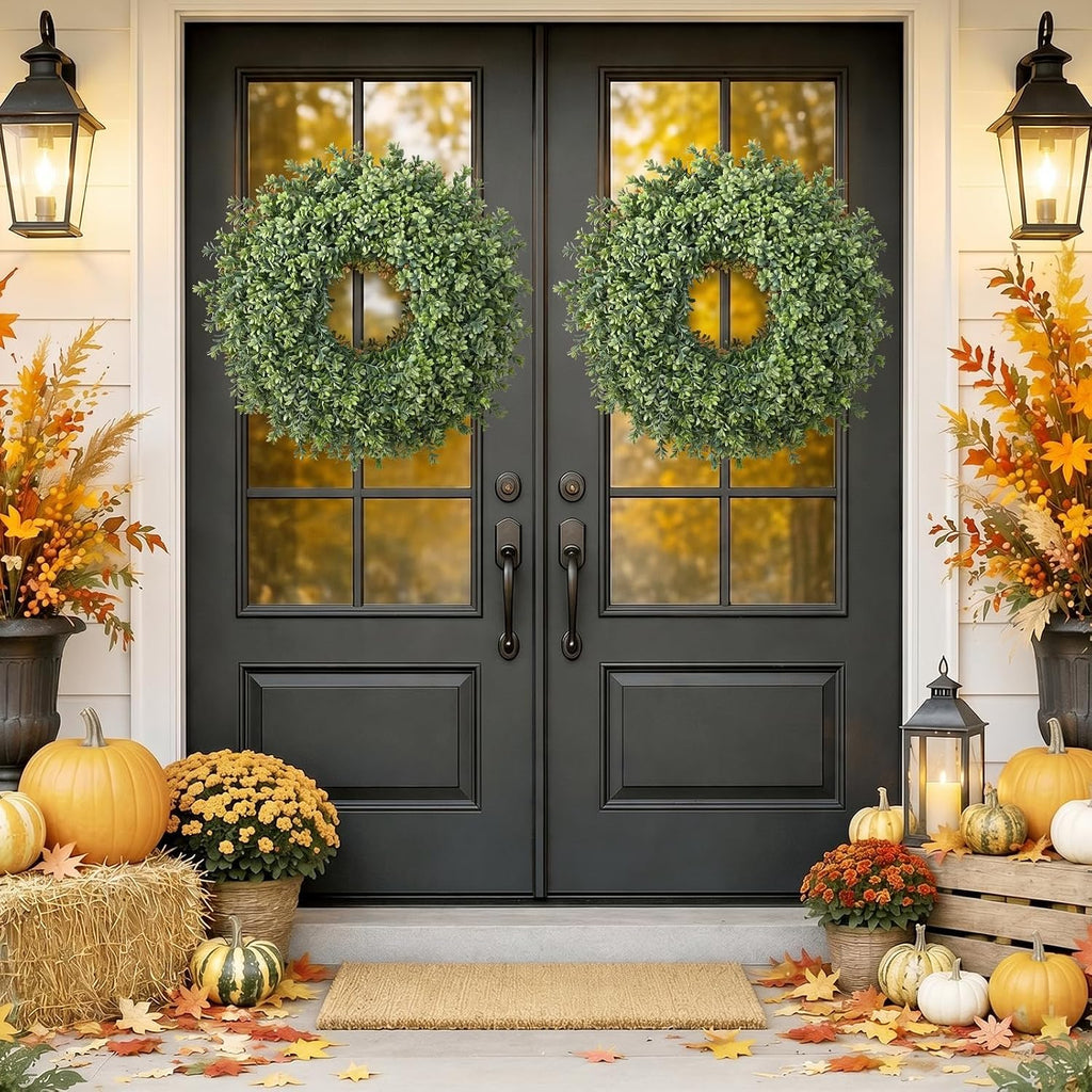 Waipfaru 26'' Fall Boxwood Wreath for Front Door Decor, Green