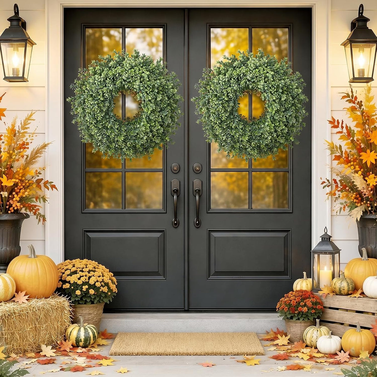 Waipfaru 26'' Fall Boxwood Wreath for Front Door Decor, Green