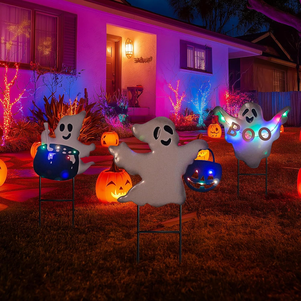Solar Powered Halloween Yard Stakes, 3 Pack 24" Metal Outdoor Decor with...