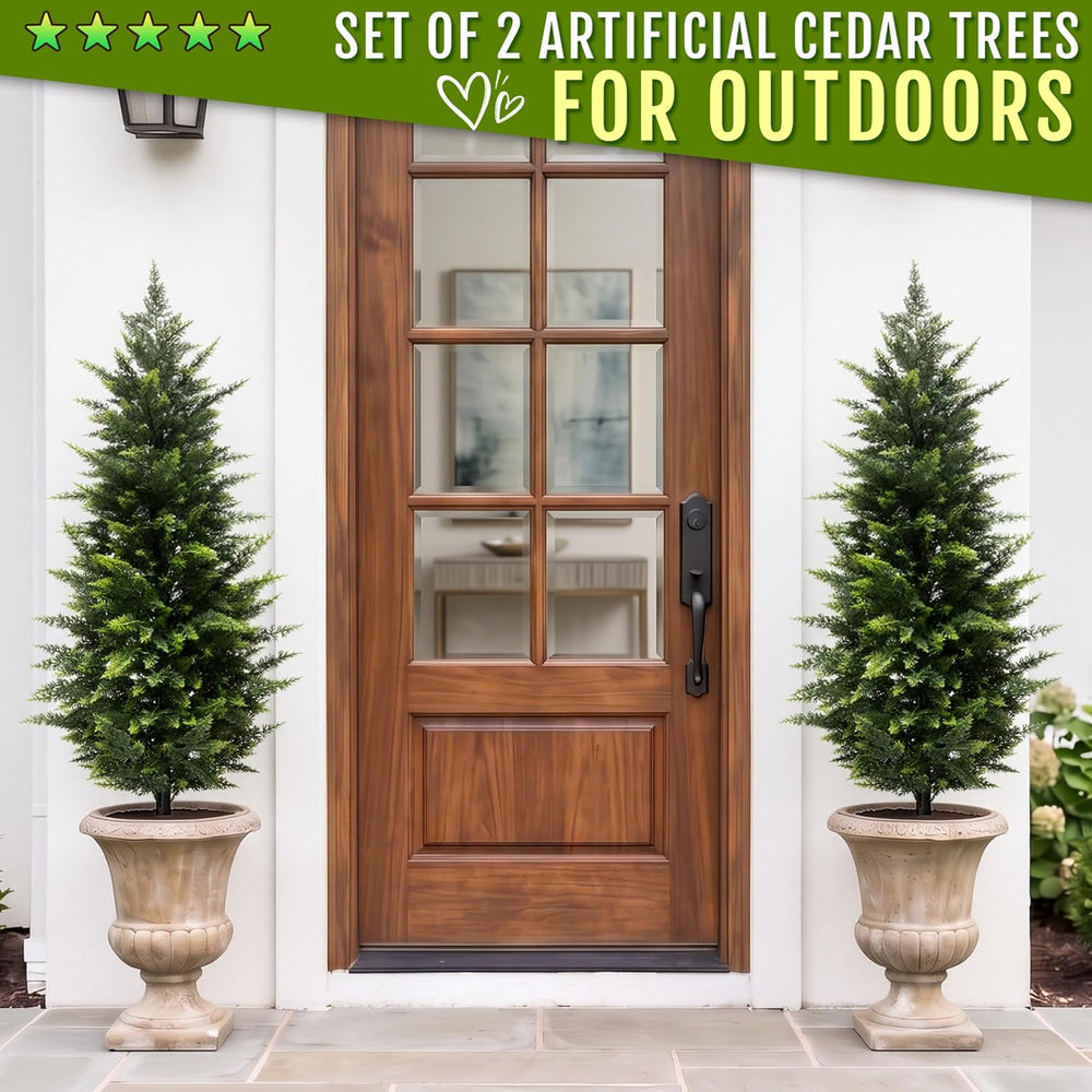 4FT Set of 2 Artificial Cedar Trees Outdoor, Fake Pine Tree for Front Porch