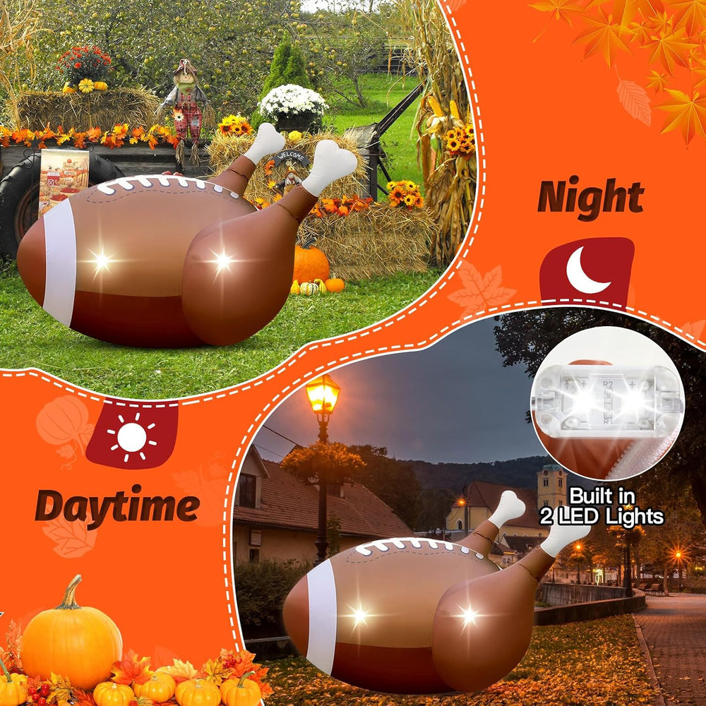 5FT Thanksgiving Inflatable Football Turkey Outdoor Decorations Giant Blow Up...