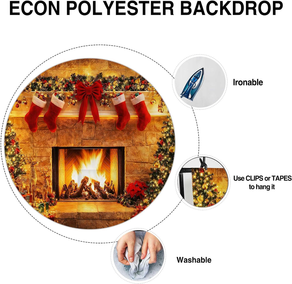 Allenjoy Christmas Fireplace Backdrop Set 96" x 72"