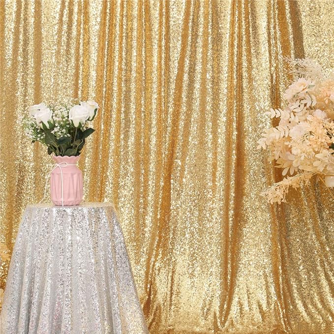 Eternal Beauty Gold Sequin Backdrop, 7x7 Ft Glitter Background Curtains for Shimmer Photography Party Wedding Birthday Back Drop Decor