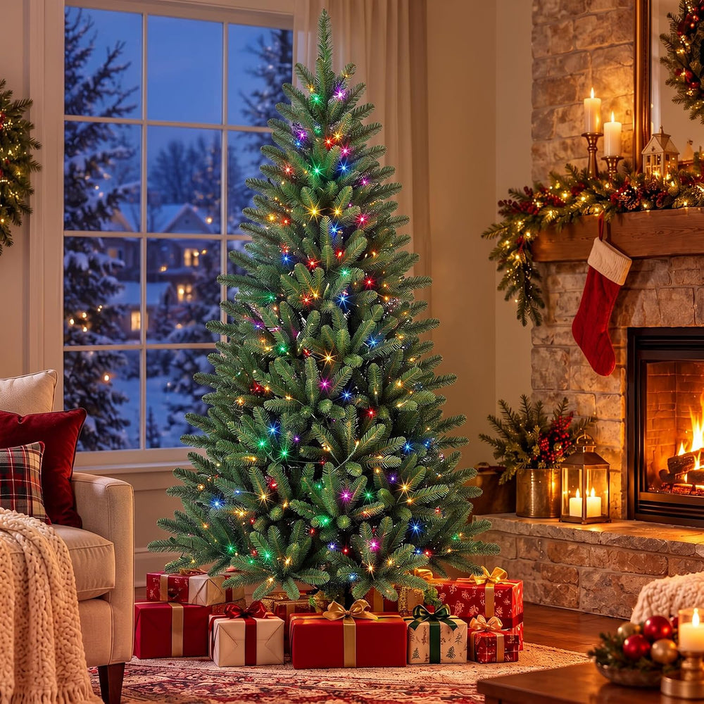 6FT Pre-Lit Artificial Christmas Tree, 300 Multicolor LED Lights