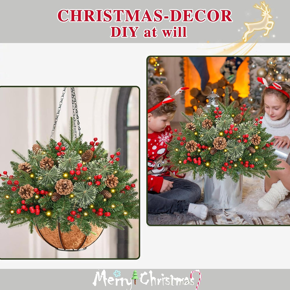 Outdoor Christmas Tree Urn Filler, Prelit Planter Bushes, 26 Inch Lighted Art...