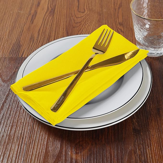 Cloth Napkins 20x20 inch Washable Polyester Dinner Napkins Soft Table Napkins for Wedding Party Dining Banquet(Yellow,50PCS)