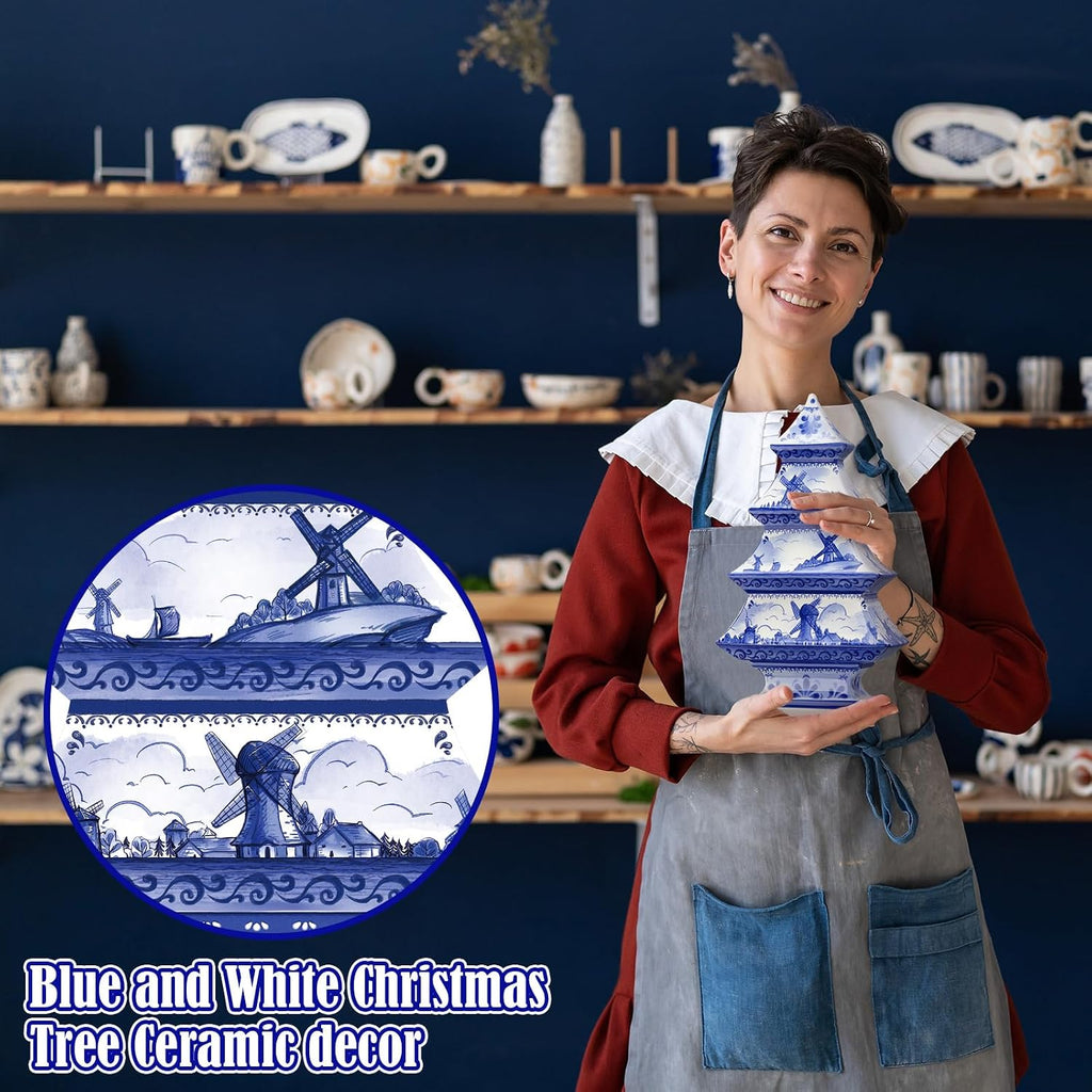 soaoo 3 pcs blue and white christmas ceramic, side view