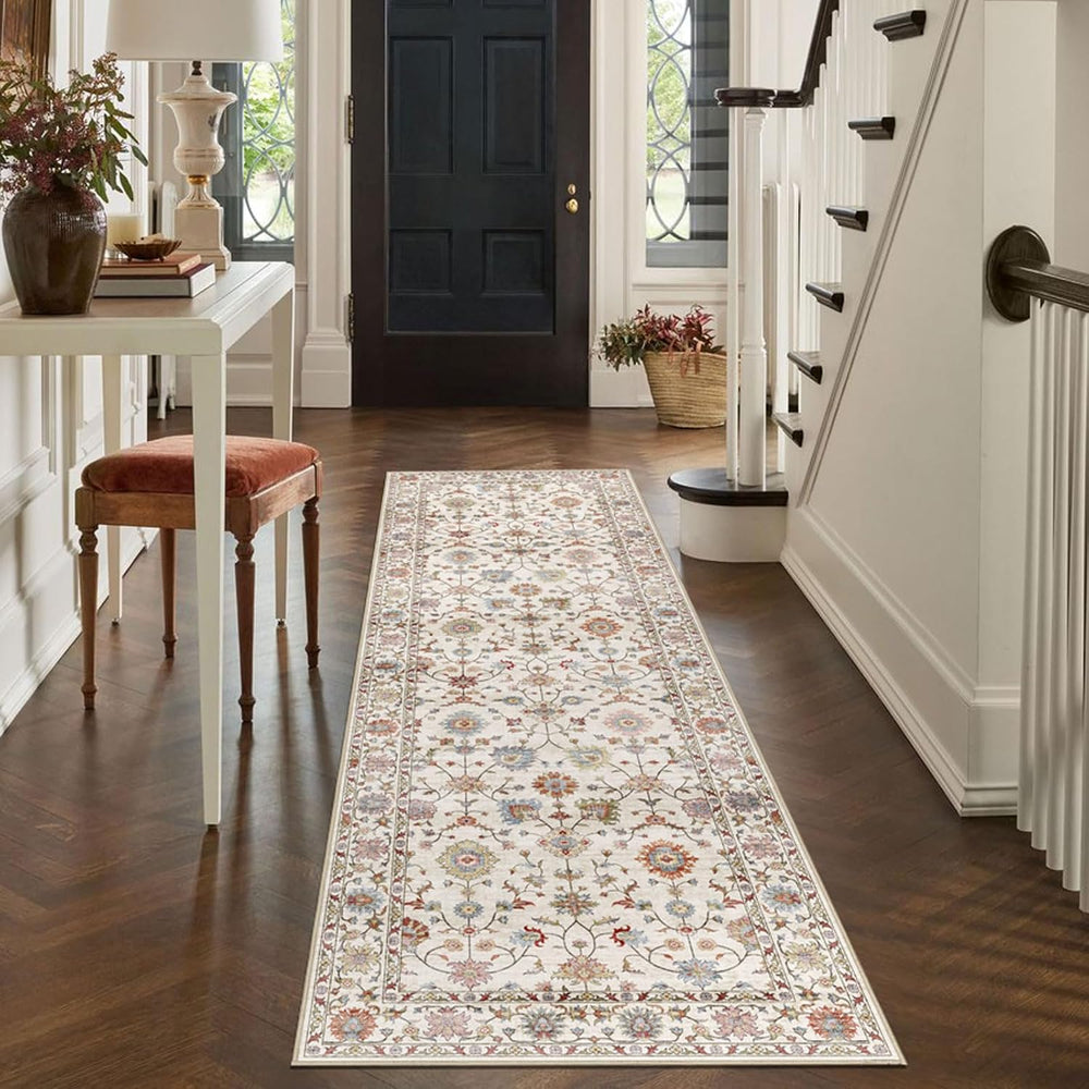 LUXRUG Kitchen Runner Rugs Non Skid Washable - 2.5x8ft Long Cream Colorful