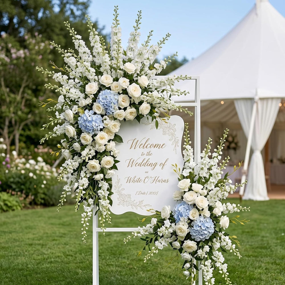 20PCS 33.5" White Artificial Delphinium Flowers with Clematis Greenery