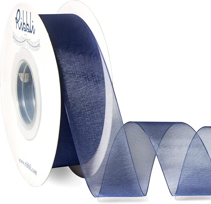 Ribbli Navy Organza Ribbon,1 Inches x Continuous 50 Yard,Navy Sheer Ribbon for Gift Wrapping,Cookie Wrapping,Wedding Decoration,All Crafting and Sewing