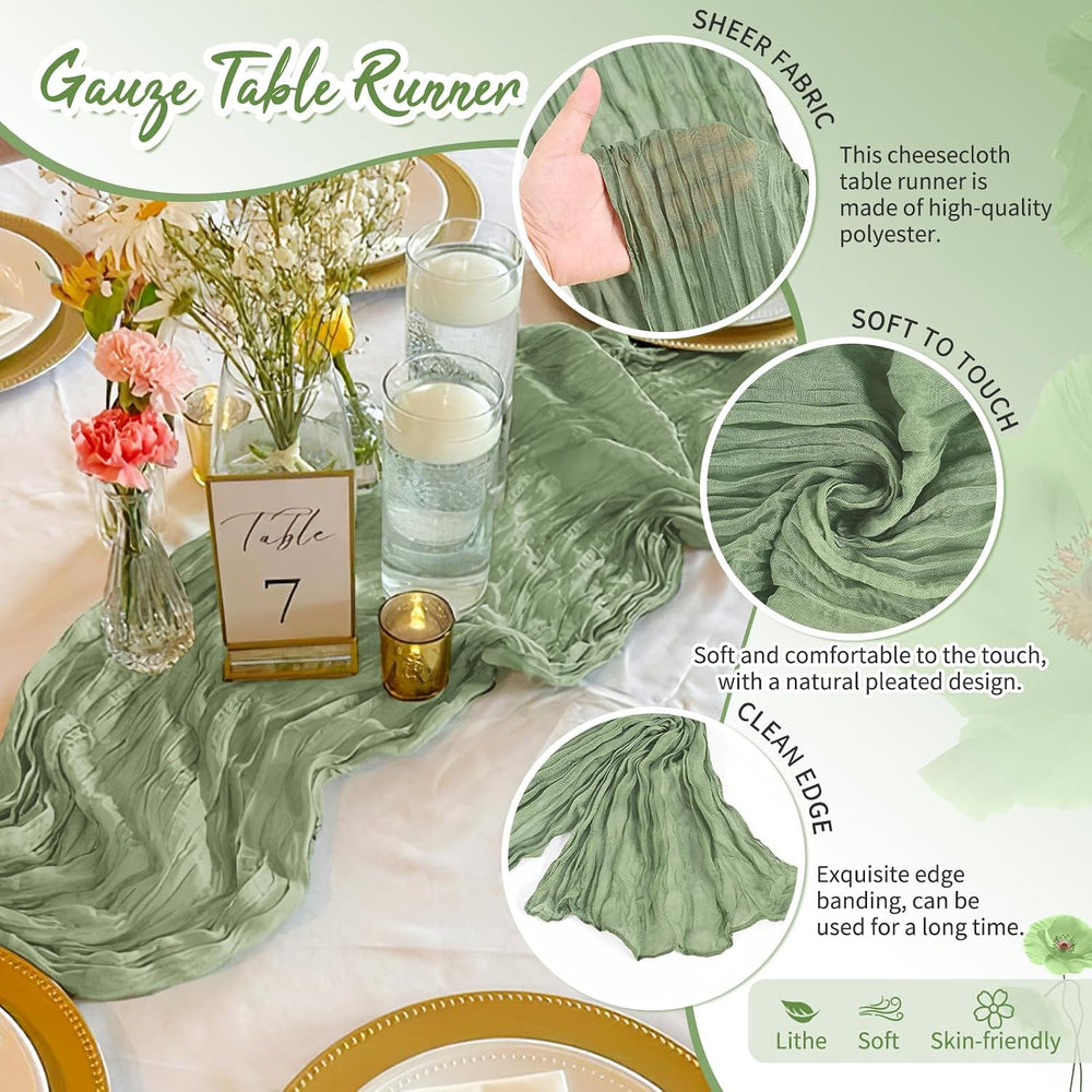 Showgeous 20 Pack Sage Green Cheesecloth Table Runner, 17 x 108 Inches