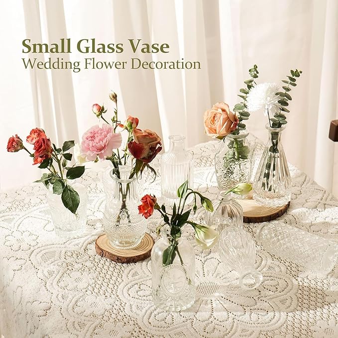 Mini Bud Vases Set of 32 As Wedding Centerpieces for Tables,Clear Bud Vases for Flowers,Small Flower Vases Suitable for Birthday Party,Anniversary,Wedding Reception,Baby Shower (Clear, 32PCS)