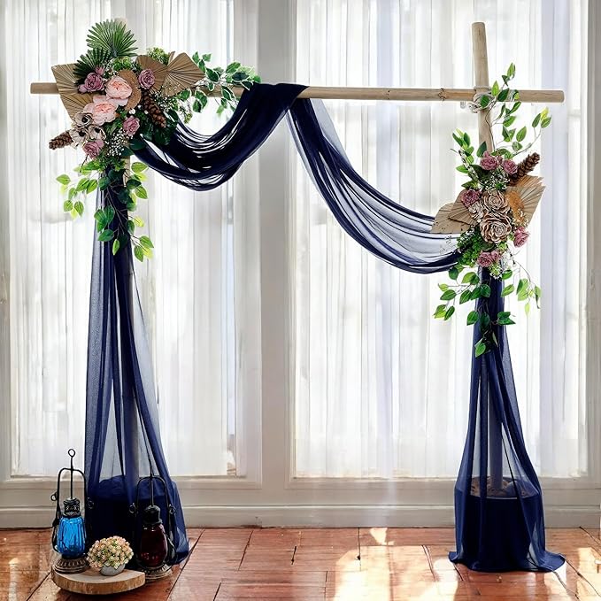MDS Halloween Chiffon Draping Fabric - 2 Panel, 30" Wide x 50ft Long - Sheer Spooky Arbor & Canopy Drapery for Haunted House Backdrops, Party Ceilings, DIY Costumes & Themed Events - Navy Blue (Pack of 2)