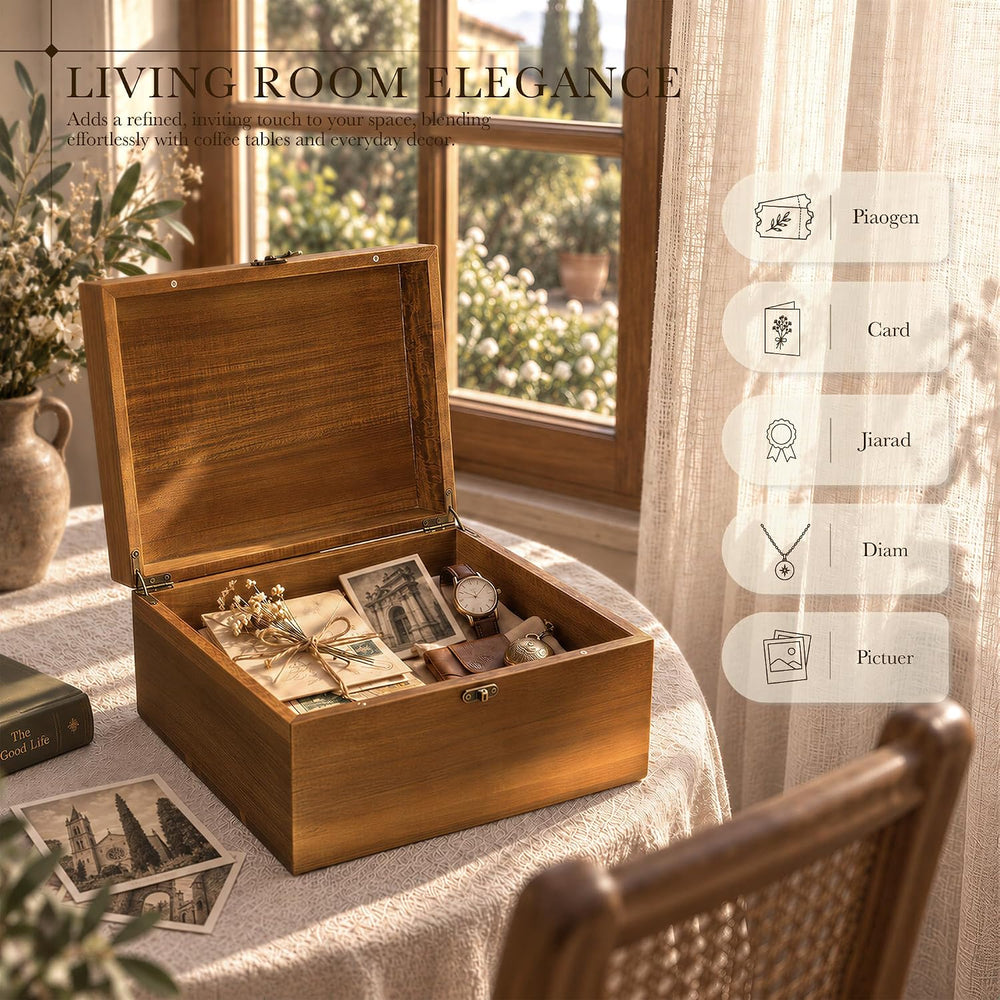 Wooden Keepsake Box for Women, Acacia Wood Storage Box, Light Brown