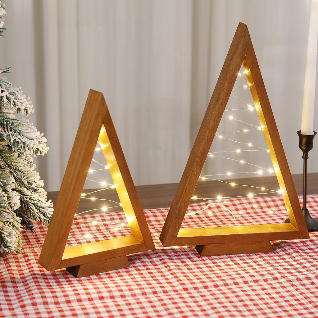 festalmart christmas decorations-2pcs light up wooden christmas tree, side view
