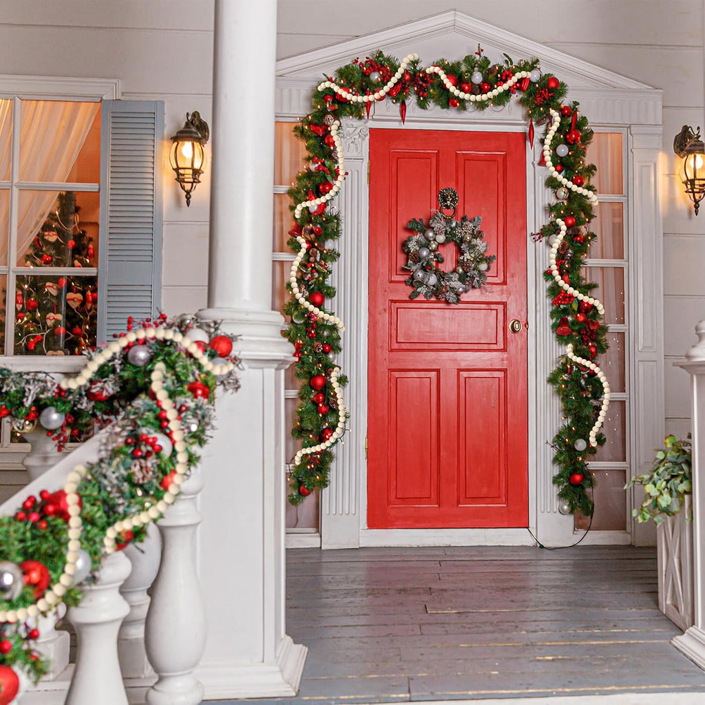 48ft extra long christmas wood bead garland for on a desk or shelf