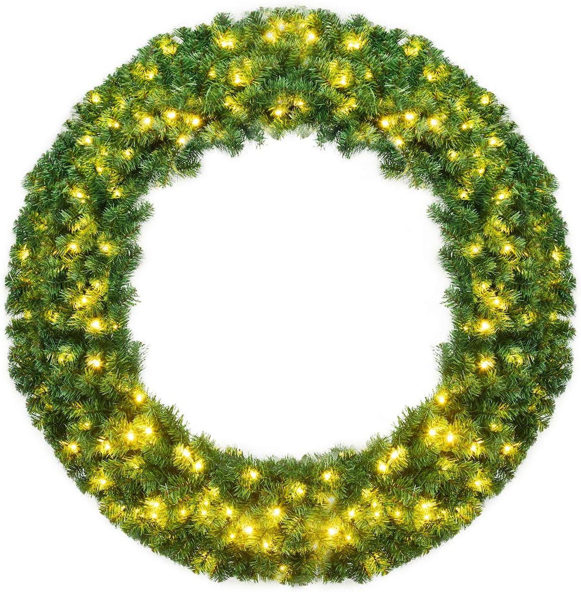 Goplus 48 Inch Large Pre-Lit Christmas Wreath, Battery Operated Winter Wreaths for Front Door with 200 LED Lights and Timer, Lighted Artificial Hanging Xmas Wreath for Windows Wall Mantel Home Decor
